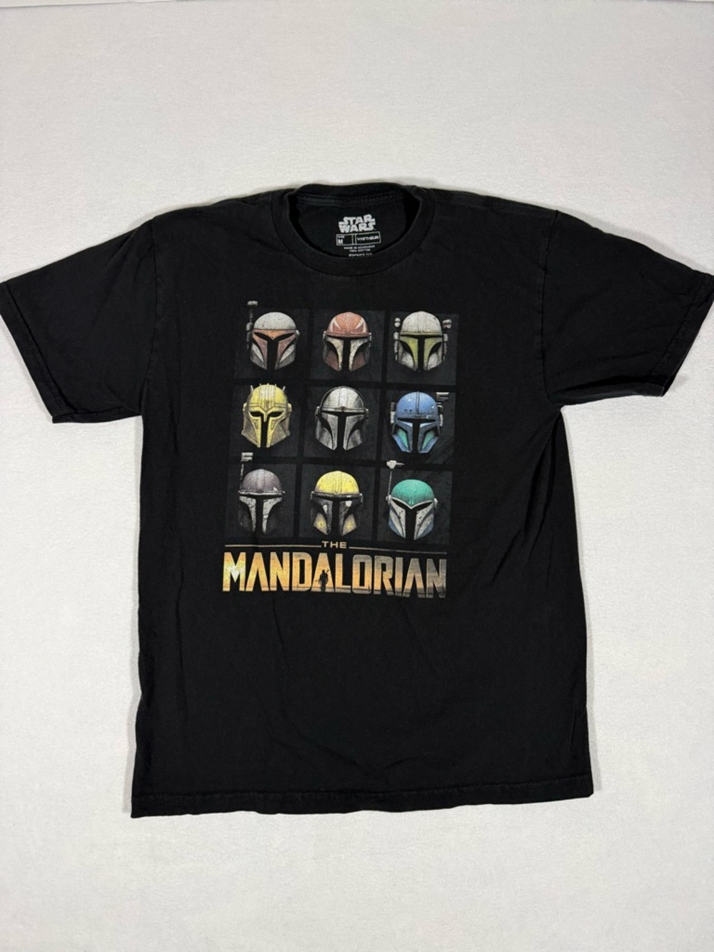 Star Wars Mandalorian Youth Helmet Grid Black Graphic Tee